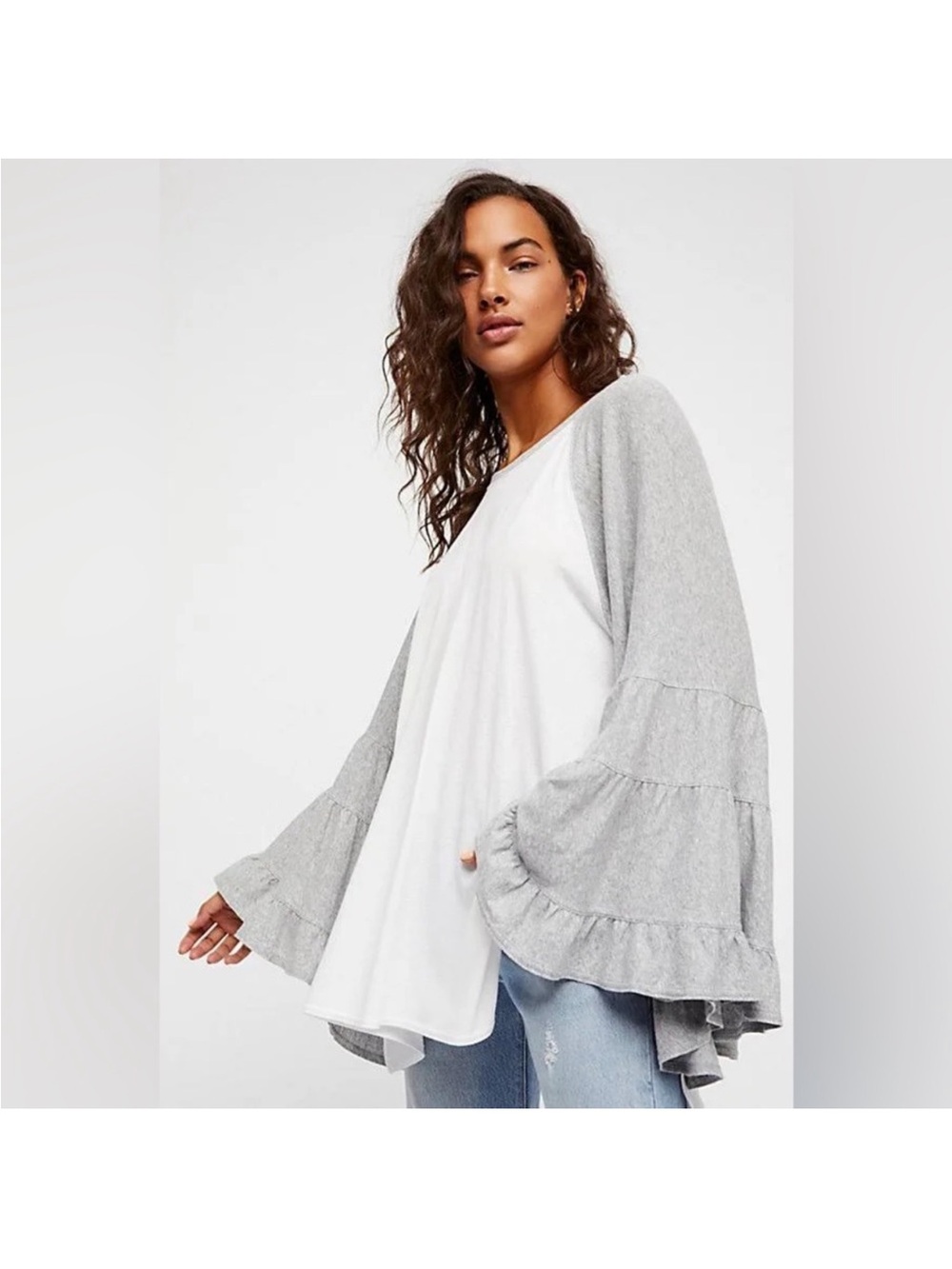 FREE PEOPLE No Crying in Baseball Tee Bell Sleeves Oversized Size Small